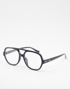 Круглые очки с прозрачными стеклами и цепочкой Bershka-Черный цвет
