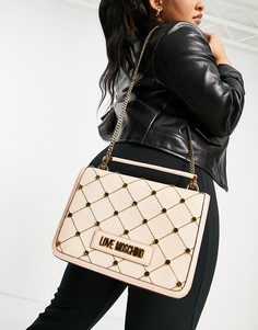 Бежевая сумка на плечо с заклепками Love Moschino-Нейтральный