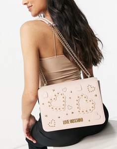 Розовая сумка на плечо с тисненым дизайном Love Moschino-Розовый цвет
