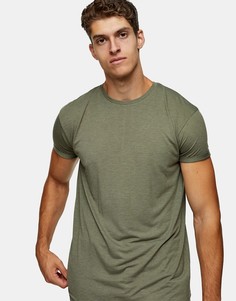 Длинная футболка цвета хаки Topman-Зеленый цвет