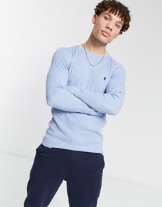 Голубой лонгслив для дома из вафельного трикотажа с логотипом Polo Ralph Lauren