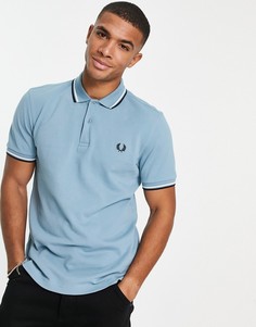 Голубое поло с двойным кантом Fred Perry-Голубой