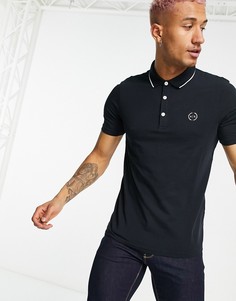 Поло темно-синего цвета узкого кроя с контрастной отделкой и логотипом Armani Exchange-Темно-синий