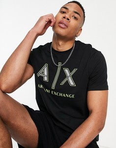 Черная футболка с принтом в виде объемного неонового логотипа на груди Armani Exchange-Черный цвет