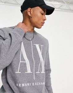 Серый свитшот с круглым вырезом и логотипом Armani Exchange