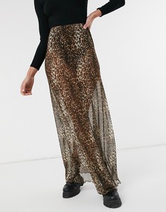 Юбка макси из полупрозрачной сеточки со звериным принтом ASOS DESIGN-Многоцветный