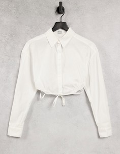 Белая укороченная рубашка с запахом из поплина Bershka-Белый