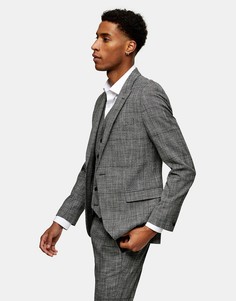 Серый зауженный однобортный пиджак в клетку с заостренными лацканами Topman