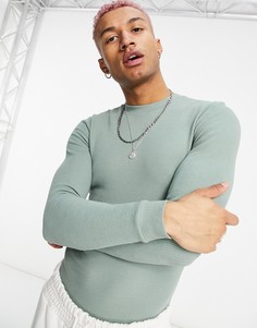 Зеленый облегающий лонгслив из вафельного трикотажа ASOS DESIGN