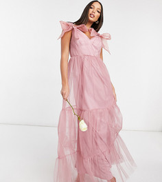 Розовое ярусное платье макси из тюля с бантами ASOS DESIGN Tall-Розовый цвет