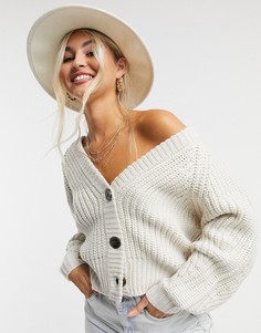Укороченный кардиган цвета слоновой кости Topshop-Белый