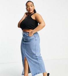 Джинсовая выбеленная юбка макси в стиле 90-х ASOS DESIGN Curve-Голубой