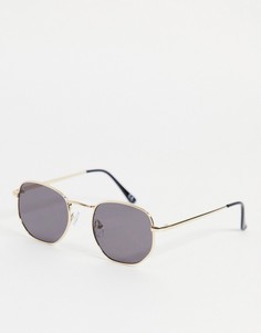Солнцезащитные очки в оправе формы "скругленный шестигранник" из металла золотого цвета ASOS DESIGN-Золотистый