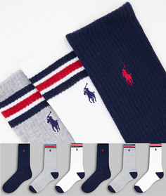 Набор из 6 пар носков серого/темно-синего/белого цвета с логотипом в виде наездника Polo Ralph Lauren-Многоцветный