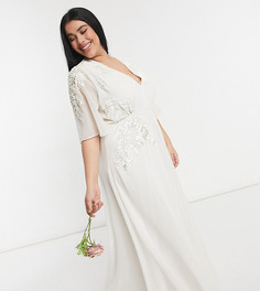 Свадебное платье макси цвета слоновой кости с глубоким вырезом Hope & Ivy-Белый
