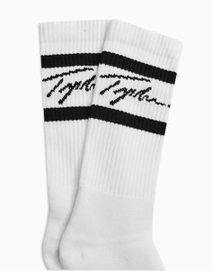 Белые узкие носки с полосками и логотипом Topman-Белый