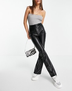 Черные расклешенные брюки из трикотажа под искусственную кожу ASOS DESIGN-Черный цвет