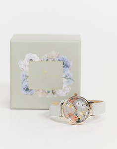 Серебристые часы с кожаным ремешком и циферблатом с цветочным принтом Olivia Burton OB16BF29 Sparkle-Серебристый