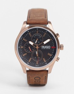 Часы с коричневым кожаным ремешком Hugo Chase 1530162-Коричневый цвет