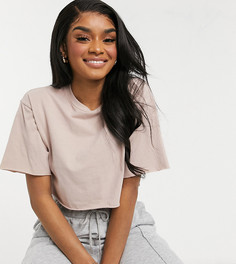Серовато-бежевая укороченная футболка с необработанным краем ASOS DESIGN Petite-Голубой