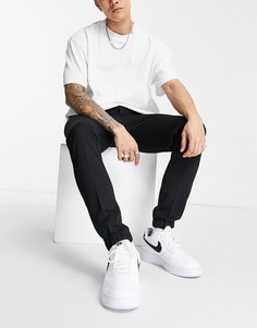 Черные строгие джоггеры зауженного кроя с вафельной текстурой ASOS DESIGN-Черный цвет
