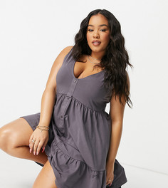 Серовато-синее свободное платье на пуговицах ASOS DESIGN Curve-Серый