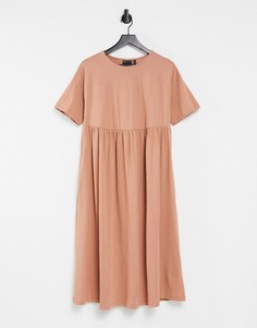 Светло-коричневое oversized-платье миди с присборенной юбкой ASOS DESIGN-Коричневый цвет