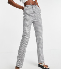 Прямые брюки в монохромную клетку из поплина без застежки ASOS DESIGN Tall-Черный цвет