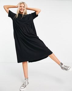 Черное oversized-платье миди с присборенной юбкой ASOS DESIGN-Черный цвет