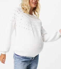 Белый джемпер с точечными вырезами Pieces Maternity