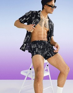 Монохромные шорты для плавания от комплекта с принтом ASOS DESIGN-Черный цвет