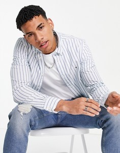 Белая оксфордская рубашка в темно-синюю полоску классического кроя в стиле преппи с логотипом Tommy Hilfiger-Голубой