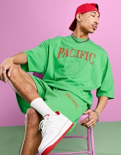 Зеленая oversized-футболка с текстовым принтом спереди от комплекта ASOS DESIGN-Зеленый цвет