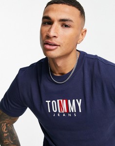 Темно-синяя футболка с логотипом по центру Tommy Jeans-Темно-синий