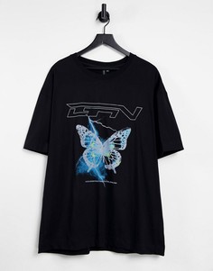 Черная oversized-футболка с принтом в виде бабочки и логотипом Good For Nothing-Черный цвет