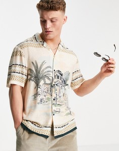Светло-бежевая рубашка с короткими рукавами из ткани пике River Island-Нейтральный