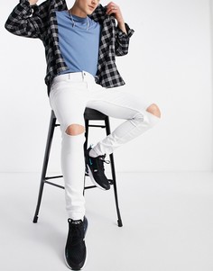 Белые укороченные джинсы скинни с разрезами на коленях Only & Sons-Белый