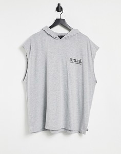 Серая меланжевая майка с капюшоном и принтом на груди (от комплекта) ASOS Actual-Серый