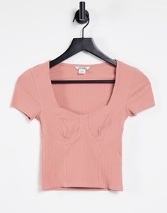 Розовый топ с декоративной строчкой из органического хлопка Monki Minnie-Розовый цвет