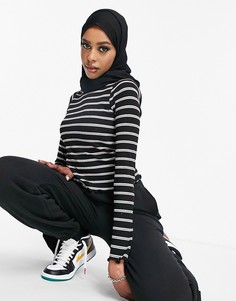 Лонгслив в рубчик с полосками черного и розового цветов ASOS DESIGN-Многоцветный