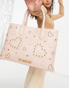 Розовая сумка-тоут с тиснением Love Moschino-Розовый цвет
