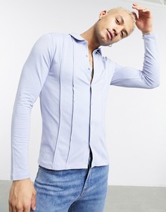 Голубая облегающая рубашка из трикотажа с окантовкой ASOS DESIGN-Голубой