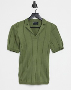 Трикотажная футболка цвета хаки в широкий рубчик с отложным воротником ASOS DESIGN-Зеленый цвет