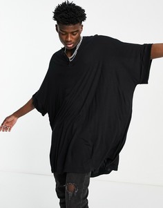 Черная футболка в стиле extreme oversized из вискозы с горловиной на пуговицах ASOS DESIGN-Черный цвет