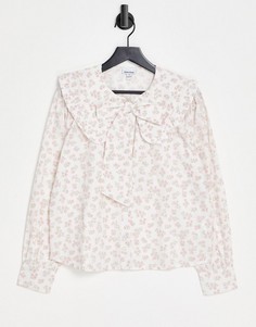 Свободная блузка с бантом и винтажным цветочным принтом Neon Rose-Белый