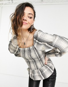 Топ с квадратным вырезом со сборками в клетку Only-Многоцветный