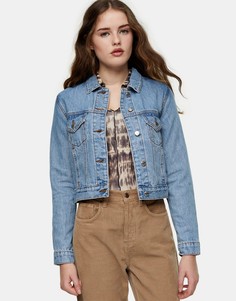 Голубая выбеленная джинсовая куртка в стиле oversized Tosphop-Коричневый цвет Topshop