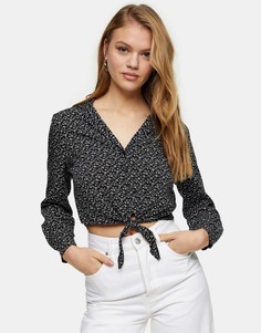 Укороченная блузка в мелкий цветочек с завязками спереди Topshop-Многоцветный