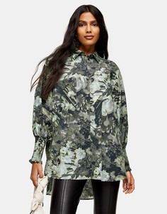 Зеленая oversized-рубашка с принтом Topshop-Зеленый цвет