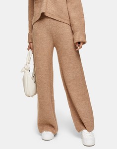 Трикотажные широкие брюки бежевого цвета (от комплекта) ASOS DESIGN-Коричневый цвет Topshop